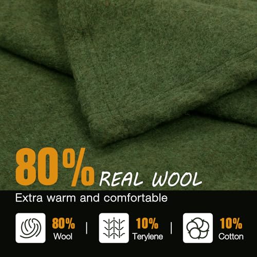 REDCAMP 86"x 63" Wool Blanket for Camping, Hiking - Warm, Thick & Washable Wool Camping Blankets, Great for Outdoors, Sporting Events, Picnics, Travel - Car - color: Green/86"x63"
