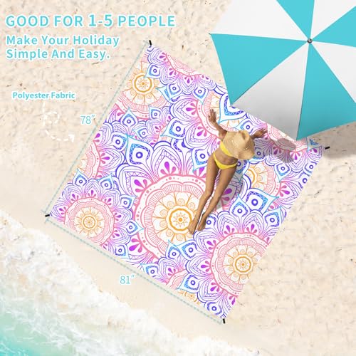 Beach Blanket 78''×81'' Suits 1-5 Adults Waterproof Sandproof Oversized Lightweight Sand Free Beach Blanket Large Picnic Mat for Travel Camping Picnic Hiking - color: Mandala, size: 78''x81''