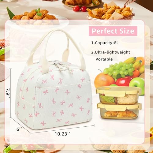 LEDAOU Lunch Box for Women Insulated Lunch Bag Corduroy Lunch Tote Bags Leakproof Cooler Lunch Case for Travel Work Picnic (Pink Bow) - color: A-pink bow