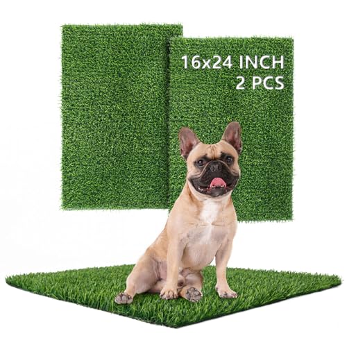 TOOKOO 2 Pack Fake Grass Pee Pad for Dogs Potty Traning - 16"x24" Replacement & Realistic Pet Artificial Grass Patch Turf Indoor Outdoor Use - size: 16inchx24inch - 2 Pack