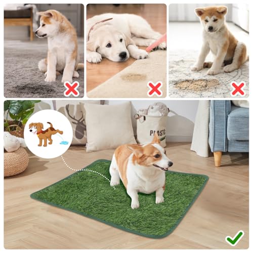 POPETPOP Pet Pee Pad, Artificial Reusable Fake Grass Pee Pad, Washable Pet Training Toilet Mat for Indoor/Outdoor Dogs Puppy Training - Easy to Clean (23"X18")