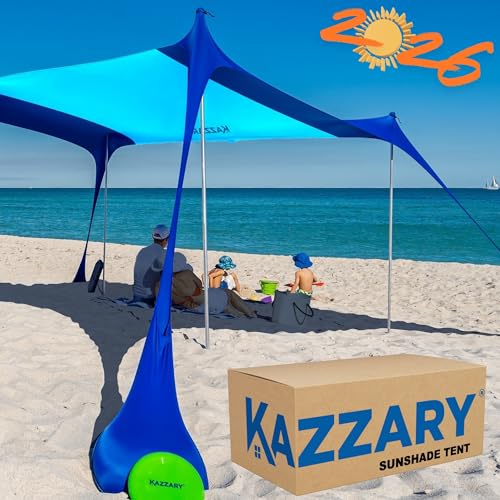Beach Tent UPF50+ Sun Shade Canopy with Sandbags, 4 Stability Poles, Ground Pegs, Flying Disc Sand Shovel, Lightweight Sunshade Shelter, 7ft Tall for Outdoor Trips, Camping and Sports - color: Sky Turquoise, size: L - 7.5 X 7 ft. (with 4 Poles)