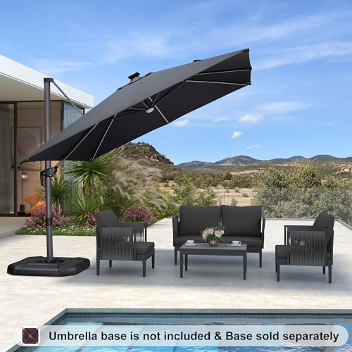 PURPLE LEAF 10 Feet Patio Umbrella Outdoor Cantilever Solar Powered LED Square Umbrella Aluminum Offset Umbrella with 360-degree Rotation for Garden Deck Pool Patio, Grey - color: Grey, size: 10' X 10', style: Standard（LED）