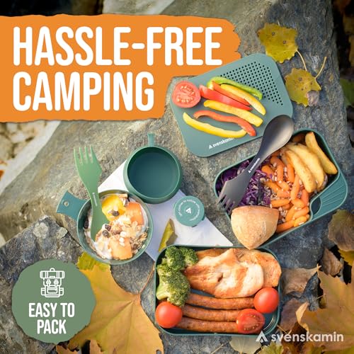 Camping Mess Kit with Plate, Bowl, Cup, Spork and Utensils, Reusable Plastic Camping Dinnerware Set, Lightweight BPA Free Dishware for Backpacking, Hiking, Picnic, Travel, Outdoor - size: 2 Person Kit