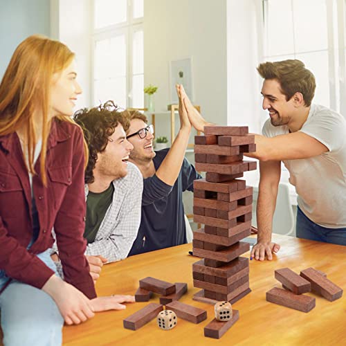 Canuan Wooden Tumbling Tower, 54PCS Blocks Stacking Games for Party, Camping for Kids Adult and Families, Classic Stacking Blocks Wood Stack Towers Wooden Board Tabletop Games with Storage Box - style: 54PCS