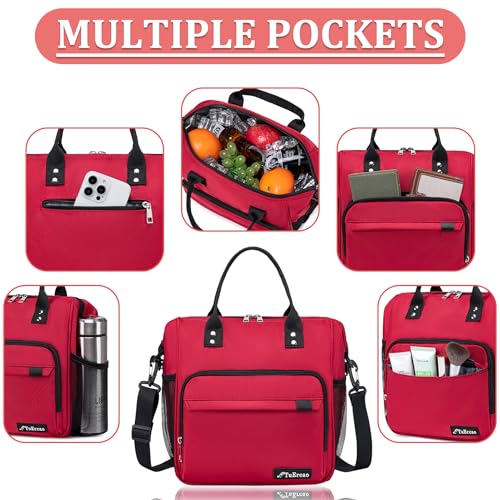 Red Lunch Box for Women for Work Insulated Lunch Bag for Female Adult, Fashion Ladies Lunch Tote Bag - color: A12: Red, size: Large