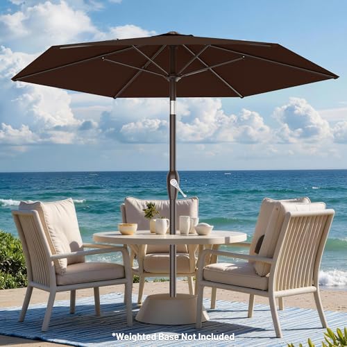 AreShark 7.5FT Patio Umbrella Table Market Umbrella with 6 Sturdy Ribs, Button Tilt/Crank, Heavy-Duty Outdoor Umbrellas for Pool, Deck, Garden and Backyard, Brown - color: Brown, size: 7.5FT