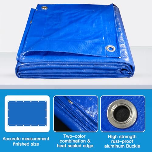 MVPMET Tarp 6x20 Feet 8Mil Multipurpose Waterproof Blue Tarps,UV Resistant, for Covering Courtyards,Emergency Rain Shelter, Camping Tarps. - color: 8mil, size: 6x20