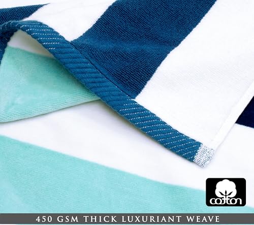 COTTON CRAFT Oversized Beach Towels - 2 Pack XXL 35x84 - The Big Kahuna 7 Foot Extra Large Beach Blanket Towel - Big & Tall - Huge 100% Cotton Velour Plush Soft Luxury Towel - Cabana Stripe Blue - color: Ocean Blue, size: 2 Pack - 35x84