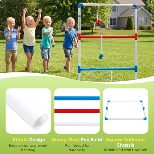 OLIXIS Ladder Ball, Golf Tossing Ball Set for Ladder Toss Game, Ladderball Outdoor Games for Lawn & Backyard for Adults & Kids, Complete with 6 Bolas, Scoreboards & Carry Bag, White - color: White