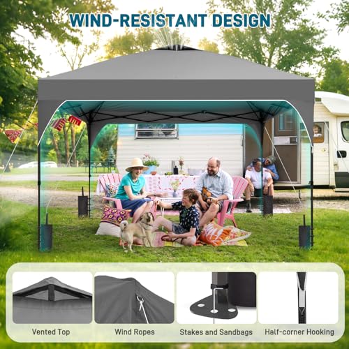 8x8 FT Canopy Tent, 1-Button Push Pop Up Canopy with 4 Sandbags and Carrying Bag, Instant Outdoor Gazebo Shelter - color: Gray, size: 8x8