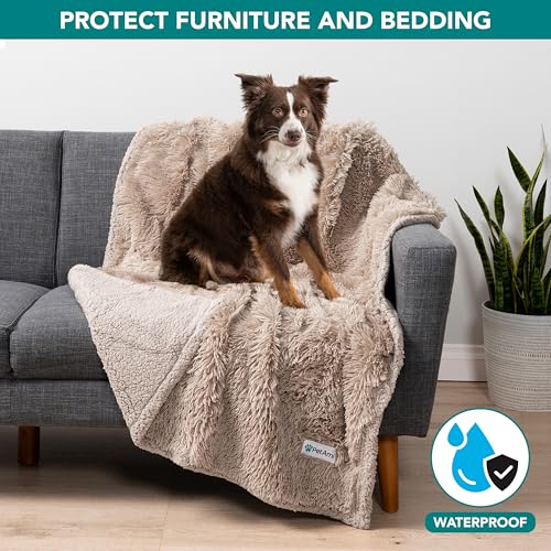 PetAmi Waterproof Dog Blanket for Couch, Bed & Furniture,Reversible Sherpa & Faux Fur Pet Blanket, Leakproof Blanket for Puppy Cat, Washable Soft Calming Pet Couch Protector (29x40, Taupe) - color: Taupe, size: Medium (29x40)