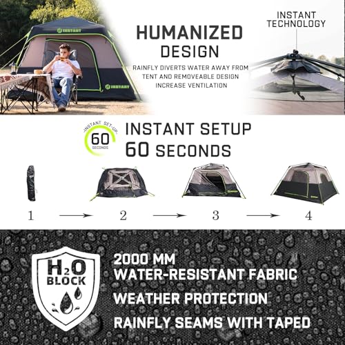 4/6/8/10 Person Instant Tent, Waterproof Pop Up Tents for Camping with Rainfly, 60 Seconds Easy Setup, Automatic Cabin Tent for Family Camping with Expandable Carry Bag & Upgraded Ventilation - color: Black, size: 4 Person