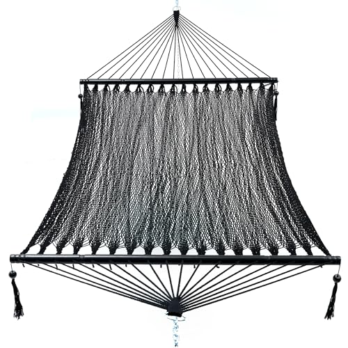 PNAEUT Double Rope Hammocks for Outside, Handwoven Double Caribbean Hammock with Spreader Bar for Outdoor Indoor, Max 600 lbs Capacity (Abyss) - color: Abyss