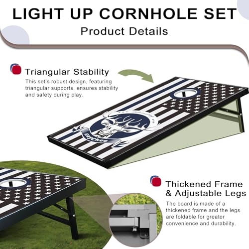 LED Cornhole Set, 3 x 2ft / 4 x2 ft Cornhole Board Game Set, Corn Hole Outdoor Game, Multi-Design with Light-Up Border, 8 Bean Bags, Carrying Case for Backyard, Beach, Lawn - color: Deer, size: 3'x2'