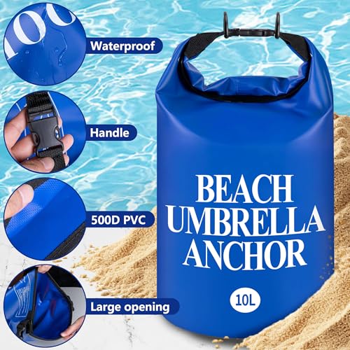DECOHS 2 Pack Beach Umbrella Weight Sand Bags, 500D PVC Heavy Duty Summer Canopy Tent Sandbags, 10L/25LB Fillable Sun Umbrella Sand Anchor Bags for Outdoor Wind Resistant