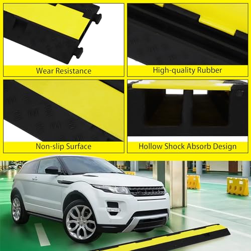 3 Pack of Heavy Duty Rubber Cable Protectors with 2 Channel Ramps, 11000lbs Capacity Speed Bumps for Cables and Vehicles, Perfect for Indoor and Outdoor Use