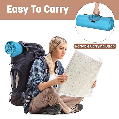 Tirrinia Waterproof Outdoor Blanket with Sherpa Lining, Windproof Triple Layers Warm Comfy Foldable for Camping Stadium, Beach, Picnic, Grass, Concerts, Car, Dog, 51''X 59'' & 59''X 80'' - color: Aqua/Grey, size: 59” x 80”