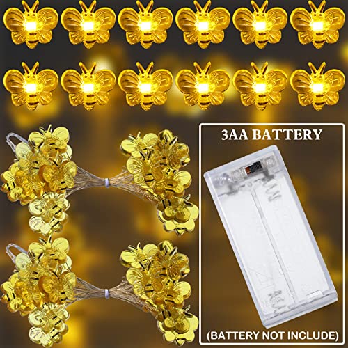 Mudder 2 Sets Honey Bee Fairy String Lights Battery Operated Bee String Light 10 ft 40 LED Bee Decorative Lights for Wedding Summer Party Indoor Outdoor Decoration