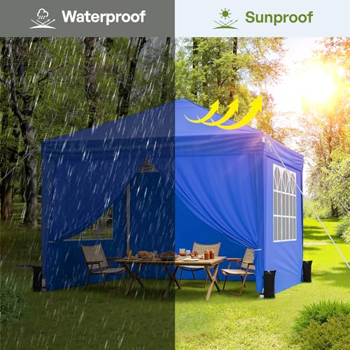 10x10 Pop Up Canopy with Sidewalls, Instant Portable Canopy Tent with Carry Bag for Commercial Events, Camping, Parties - Blue - color: Blue