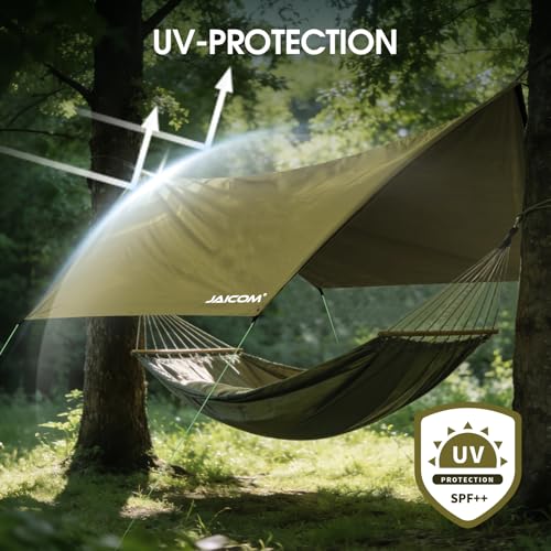JAICOM Waterproof Hammock Rain Fly, Portable Camping Tarp - 12ft x 9.5ft Large Camp Tarp with Tent Stakes & Trap Clip & Guy Lines, Ultralight Shelter for Backpacking, Outdoor Shade - color: Army Green