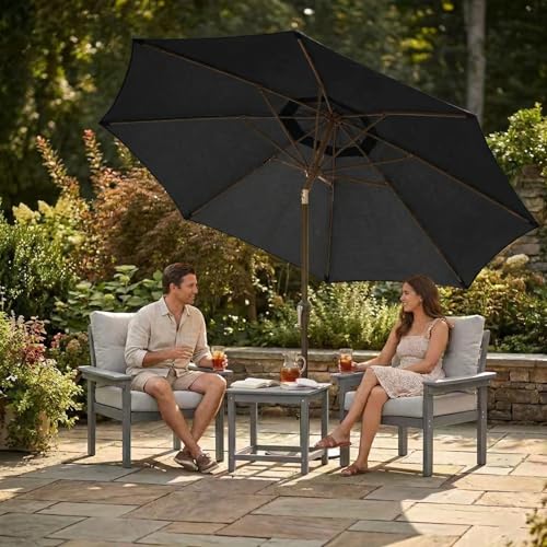 Kingdura 10FT Outdoor Patio Umbrella, Market Table Umbrella with Push Button Tilt and Crank, 8 Sturdy Fiberglass Ribs, UV Protection for Pool, Lawn, Deck, Backyard, Garden (Black) - color: Black, size: 10 Ft