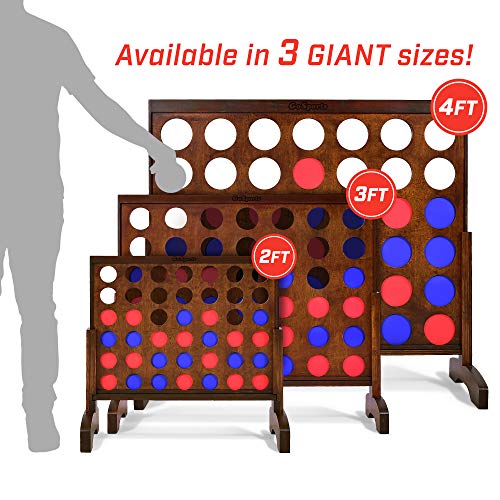 GoSports 3 Foot Giant Wooden 4-in-a-Row Connect Game – Jumbo Party Size with Heavy-Duty Coins – Easy Setup and Portable Design for Indoor and Outdoor Yard Game for Adults - style: Dark Stain Finish