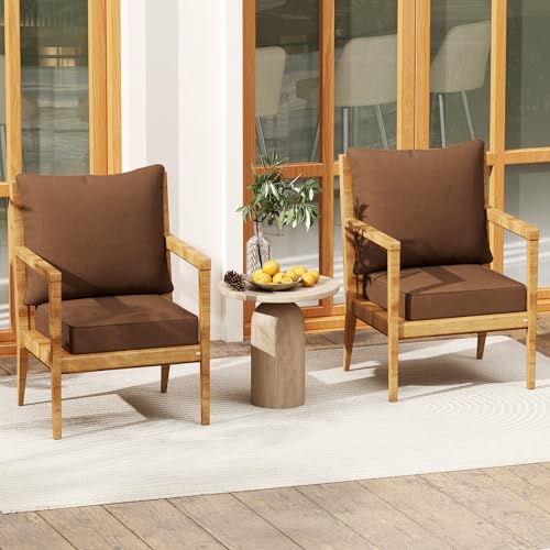 Giantex Patio Cushion Set, Outdoor Chair Seat Pads w/Non-Slip Rope Belts, Detachable Patio Furniture Cushions, Thick Seat Cushion & Back Cushion for Living Room Floor Sofa Patio Garden Chair (Brown) - color: Brown