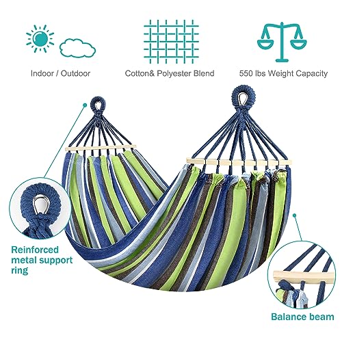 MOSFiATA Hammocks Portable Camping Hammock Upgraded 550lb Comfortable Fabric Hammock with Two Anti Roll Balance Beam and Sturdy Tree Straps for Camping, Patio, Backyard, Outdoor （Light Green） - color: Light Green