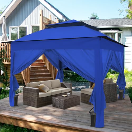 COOS BAY 11x11 Pop Up Gazebo with 4 Sidewalls, Instant Outdoor Canopy Tent with UPF 50+ UV Protection, Water Resistant Shelter with Carry Bag, Stakes & Ropes, Blue - color: Blue
