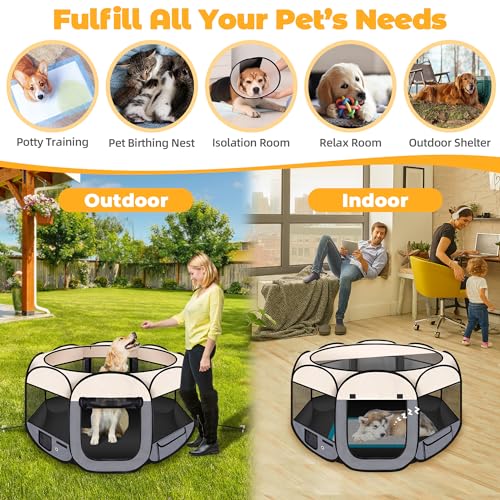 Dog Playpen 45", HOMAGICO Pet Playpen for Indoor Cats Enclosed, Portable Dog Cage Outdoor Tent Crate with Carrying Case, Water-Resistant and Removable Shade Cover, Grey - color: Grey