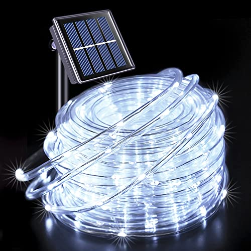 JMEXSUSS 200 LED Solar Rope Lights for Pool, 72ft 8 Modes Solar Rope Lights Outdoor Waterproof LED Solar Powered Rope Tube Fairy Lights for Fence,Gazebo,Yard,Walkway,Path,Garden Decor(White) - color: White, size: 200 LED