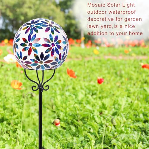 VCUTEKA Solar Outdoor Lights Garden Decor Mosaic Solar Garden Lights Waterproof Glass Ball LED Pathway Stake Light for Landscape Lawn Patio Yard Decoration 6 inch, Multi - color: Multicolor