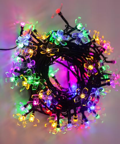 Cute Pastel Flower Fairy Lights String, Cherry Blossom Floral Garland Vine Decor with Timer, 8 Modes, USB Plug in for Wedding Christmas Tree Bedroom Hanging Indoor Outdoor Decorations (Multicolored) - color: 33ft Multi-colored Flowers