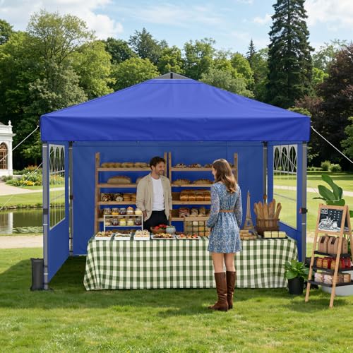 Raynesys Pop Up Canopy Tent with Sidewalls, 10x10ft 10 Person Party Tent One Push Setup, Portable Gazebo Outdoor Sun Shade for Events, Parties, Camping, Commercial, Silver Coated Top, Blue - color: Blue