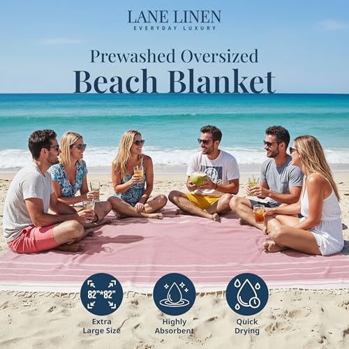 LANE LINEN Beach Vacation Essentials Blanket- Large Beach Blanket Sandproof with Quick Dry Comfort 82"x82", Perfect for Family Vacations, Park Outings, or Social Games – Candy Pink - color: 05: Candy Pink, size: Beach Blanket (80" x 80")