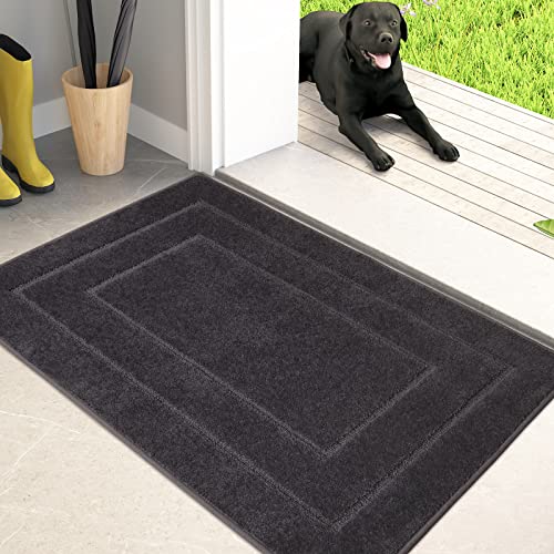 PURRUGS Dirt Trapping Door Mat 20" x 31.5", Non-Slip/Skid Machine Washable Entryway Rug, Dog Doormat, Super Absorbent Welcome Mat for Muddy Wet Shoes and Paws, Charcoal - color: Charcoal, size: 20" X 31.5"