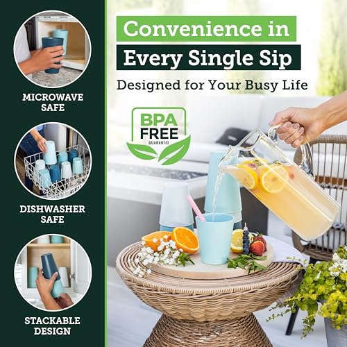 Grow Forward Premium Wheat Straw Cups - 13 & 20 oz Unbreakable BPA Free Hard Plastic Cups - Reusable Lightweight Plastic Drinking Glasses for Kitchen, Outdoor, Water, Camping, RV - Seascape - color: Seascape, size: 13/20oz