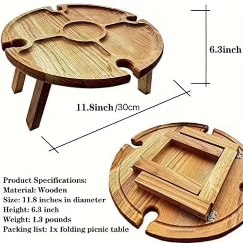Portable Wooden Picnic Table with Wine Glass Holder - Foldable 2-in-1 Outdoor Snack Tray for Cheese & Fruit, Collapsible Camping Table with Integrated Glass Rack - color: A