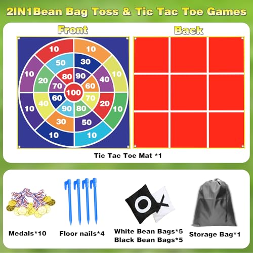 Giant Tic Tac Toe Strap Game Outdoor, Portable Tic Tac Toe Bean Bag Toss with 10pcs Bean Bag, Large Outdoor Lawn Yard Backyard Carnival Field Day, Jumbo Yard Games for Family - style: General