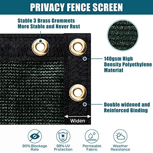 UIRWAY Fence Privacy Screen 4ft x 50ft Green, Heavy Duty 170GSM 90% Visibility Blockage, UV Resistant Outdoor HDPE Fence Covering Windscreen for Chain Link Fence Backyard Garden Patio with Cable Ties - color: Green, size: 4' x 50'