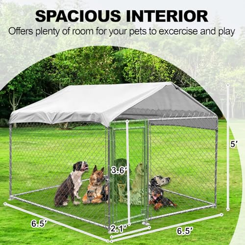 Large Outdoor Dog Kennel, Heavy-Duty Dog Enclosure with Waterproof Cover and Roof, Pet Playpen with for Yard with Cover 6.6'L x 6.6'W x 5.2'H - size: 80.0"L x 80.0"W x 60.0"H