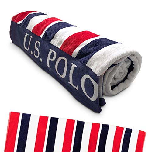 U.S. Polo Assn. Oversized (40” x 70”) Striped Nautical Design Beach Towel - Luxury Plush Cotton Hotel Quality for Bath, Pool - East Coast Stripe - color: East Coast Stripe, size: 40" x 70"