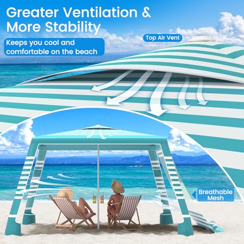 MoKo Beach Cabana, 8'×8' Large Beach Canopy with Side Wall, UPF 50+ Protection Easy Setup Beach Tent Sun Shelter, Adjustable Height Wind Resistant Cabana Beach Tent for Whole Family, Green Stripe - color: Green Stripe