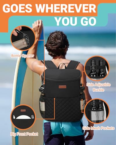 Soft Cooler Backpack 30 Cans/45 Cans, Backpack Coolers Insulated Leak Proof Thermal Lunch Backpack for Men Work Small Cooler Bag Beach Travel Picnic Drink Beverage Beer - color: Black, size: 45 Cans