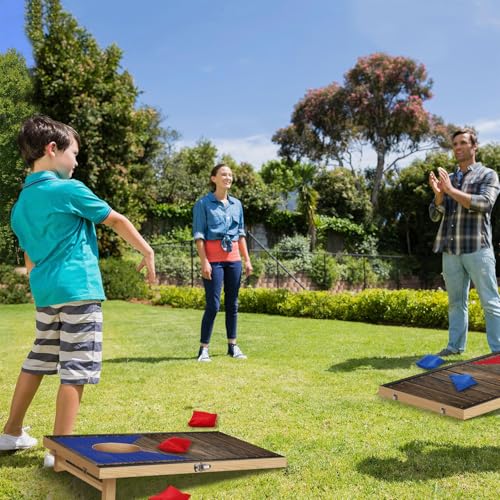 Portable Cornhole Board Set with Bean Bags 2 ft x 1 ft or 3 ft x2 ft or 10.16 * 5.04 Inch Foldable Corn Hole Games for Adults and Kids Indoor or Outdoor Corn Hole Toss Games Backyard Tarvel - color: Dark Wood