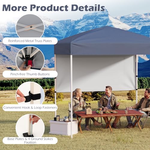 Tangkula 6x4 Ft Pop Up Canopy, UPF 50+ Instant Setup Canopy Tent with Sidewall, 4 Stakes, Portable Outdoor Canopy with Carrying Bag for Camp, Beach, Patio (Grey) - color: Gray
