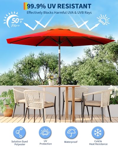 GarveeLife Outdoor Patio Umbrella, Table Market Umbrella with Push Button Tilt and Crank, 8 Sturdy Ribs UV Protection Waterproof for Garden, Deck, Backyard, Pool