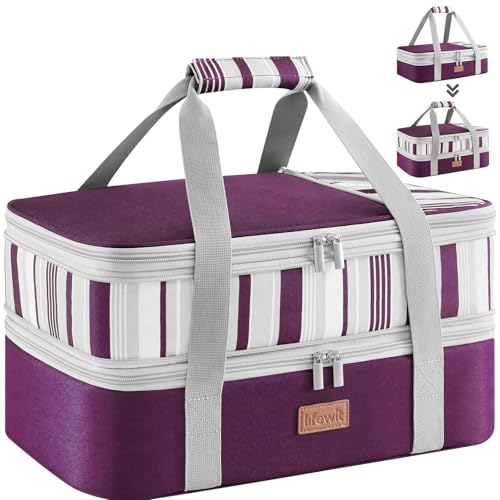 Lifewit Insulated Double Decker Casserole Carrier, Expandable Lasagna Lugger Tote Bag for Hot or Cold Food, Fits 9" x 13" Baking Dish for Potluck Parties, Picnic and Cookouts, Purple - color: Purple