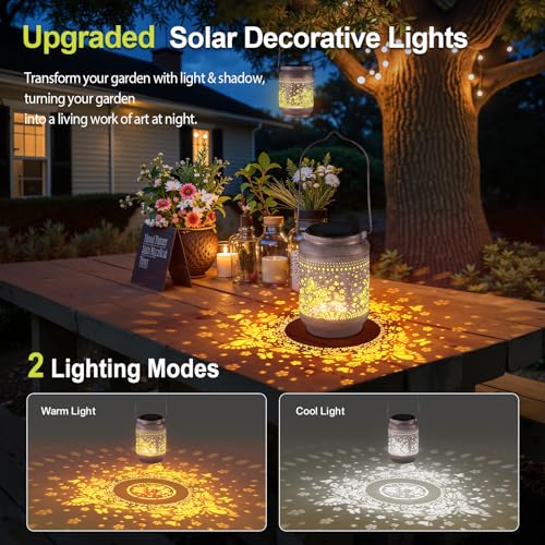 KOOPER 2 Pack Solar Lanterns Outdoor Waterproof Mothers Day Gifts for Women Mom Grandma, Metal Butterfly and Rose Hanging Solar Lantern Outdoor, 2 Modes Outdoor Decoration for Yard, Patio, Garden - size: White, style: Butterflies